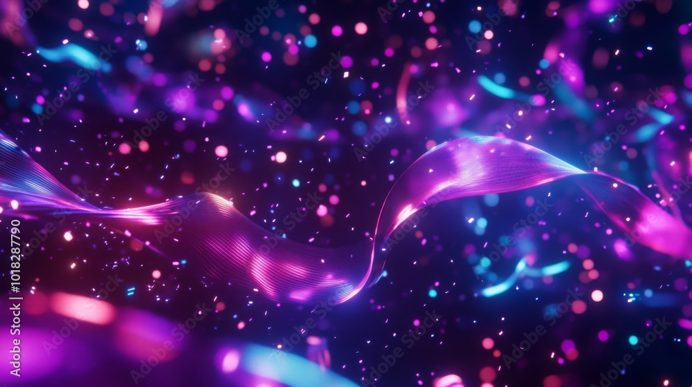 Abstract glowing pink and blue wave with confetti and bokeh Abstract glowing pink and blue wave with confetti and bokeh