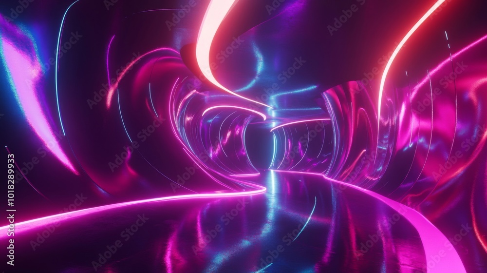 Fototapeta premium Abstract Neon Lights and Curved Surfaces