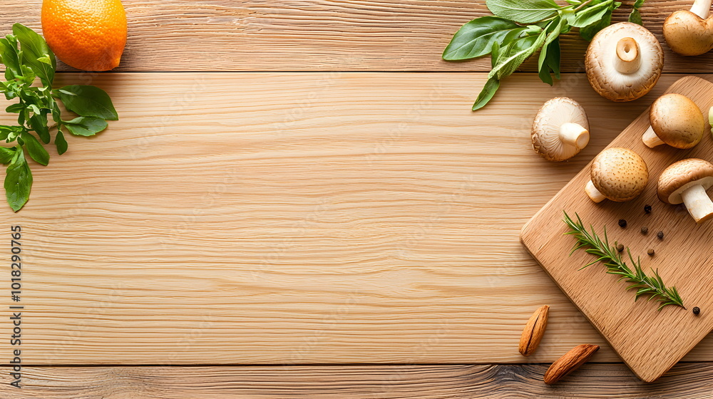 Culinary Canvas: A rustic wooden cutting board surrounded by an array of fresh vegetables, herbs, and spices, creating a vibrant and appetizing scene perfect for recipe blogs, cookbooks. Culinary Canvas: A rustic wooden cutting board surrounded by an array of fresh vegetables, herbs, and spices, creating a vibrant and appetizing scene perfect for recipe blogs, cookbooks.