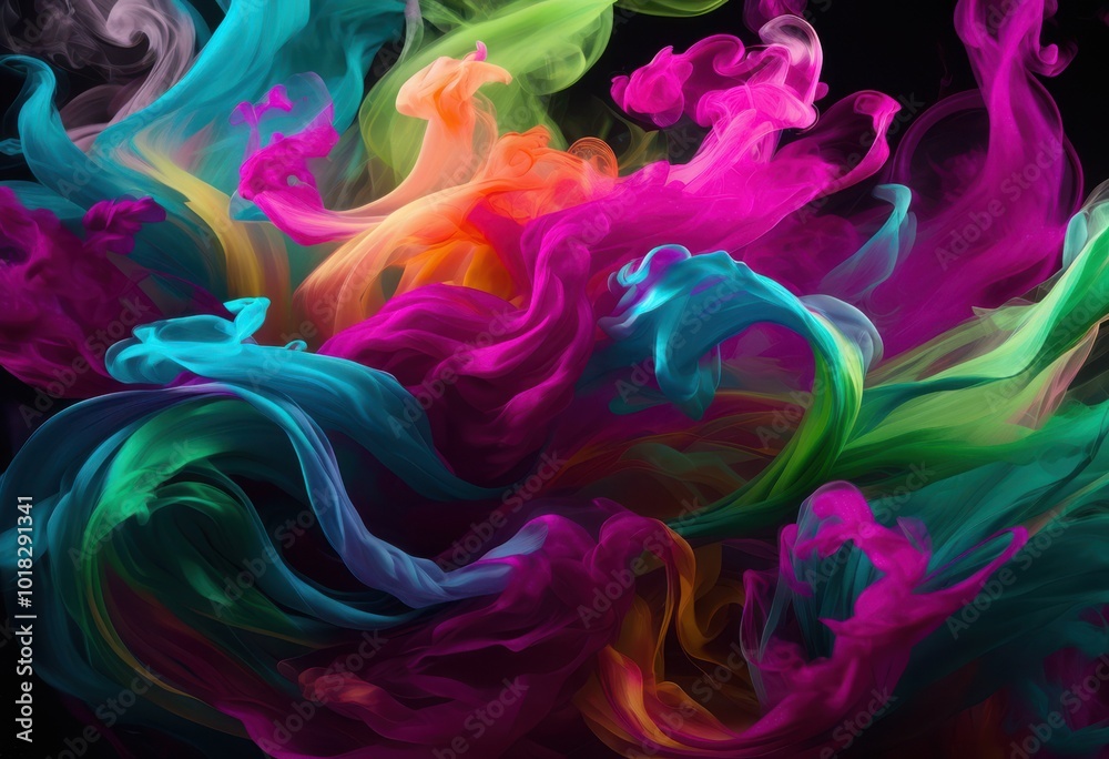 Fototapeta premium vibrant dynamic smoke swirls dancing across multicolored backgrounds creating eye catching visuals, abstract, pattern, texture, movement, fluid, design