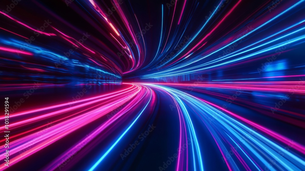Abstract Neon Lights in a Curved Tunnel Abstract Neon Lights in a Curved Tunnel
