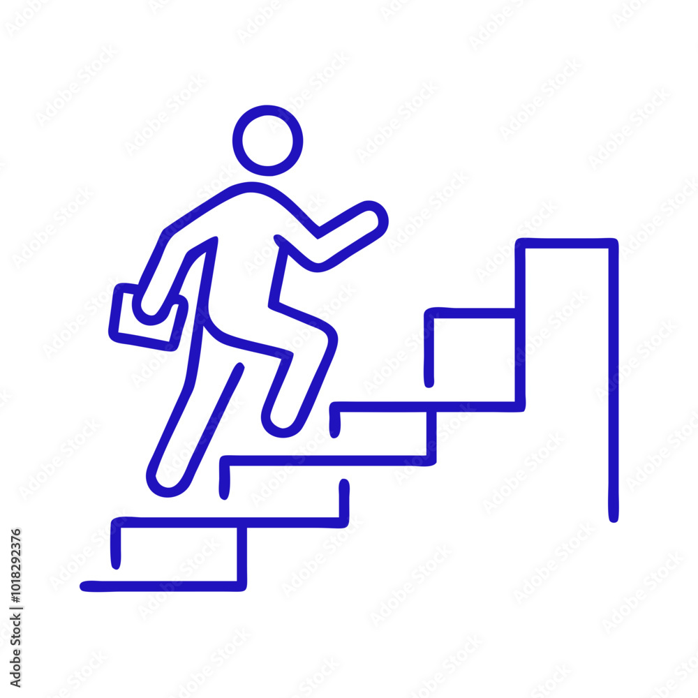Climbing stairs icon in modern style, blue outline design, progress concept