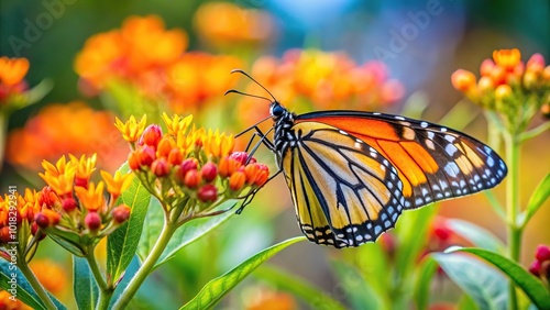 Monarch Butterfly danaus plexippus feeing on flowers with shallow Depth of Field photo