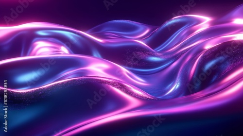 Wallpaper Mural Abstract Wavy Metallic Surface with Neon Lights Torontodigital.ca