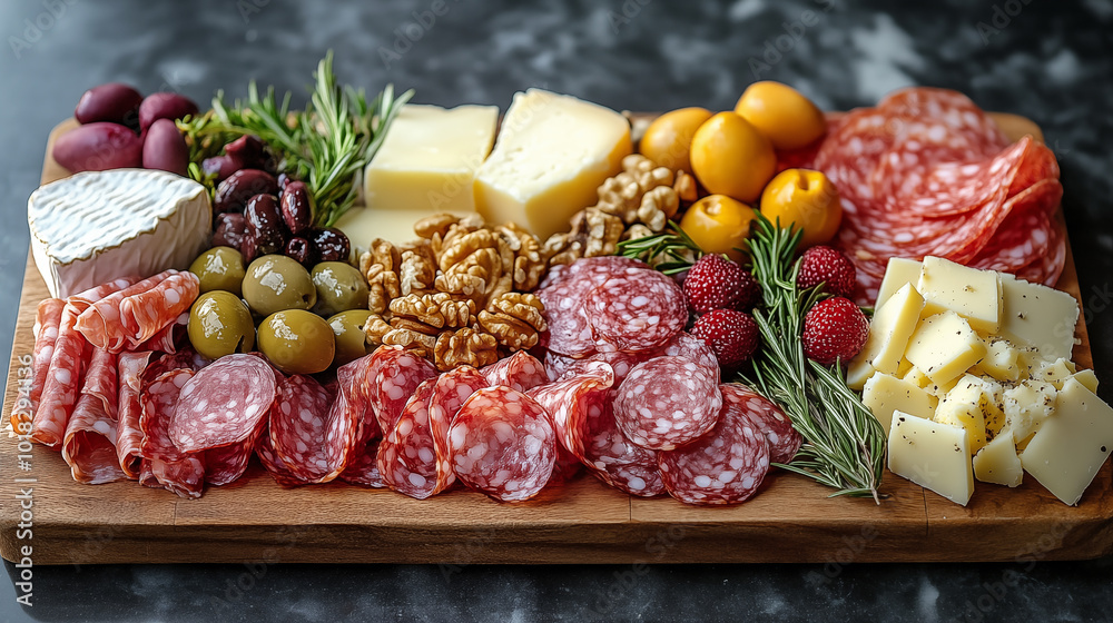 Antipasto platter with salami, cheese, olives and nuts Antipasto platter with salami, cheese, olives and nuts