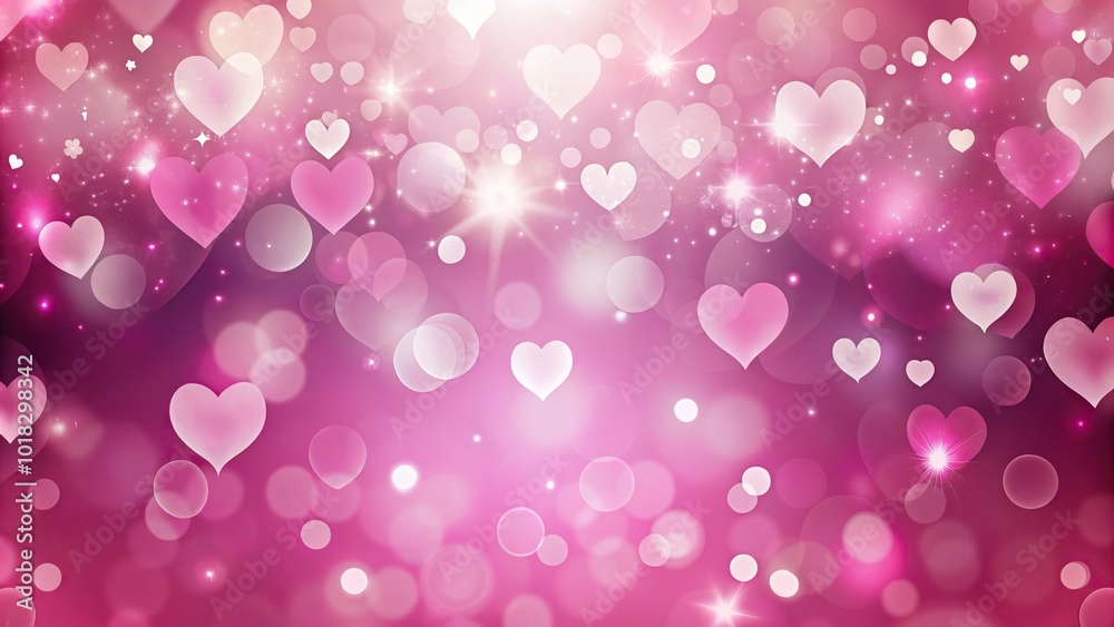 Abstract pink background with white glowing hearts in a panoramic view Abstract pink background with white glowing hearts in a panoramic view
