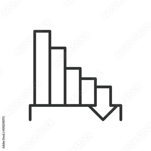 Decrease, in line design. Decrease, reduction, decline, drop, downturn, loss, downsizing on white background vector. Decrease, in line design editable stroke icon