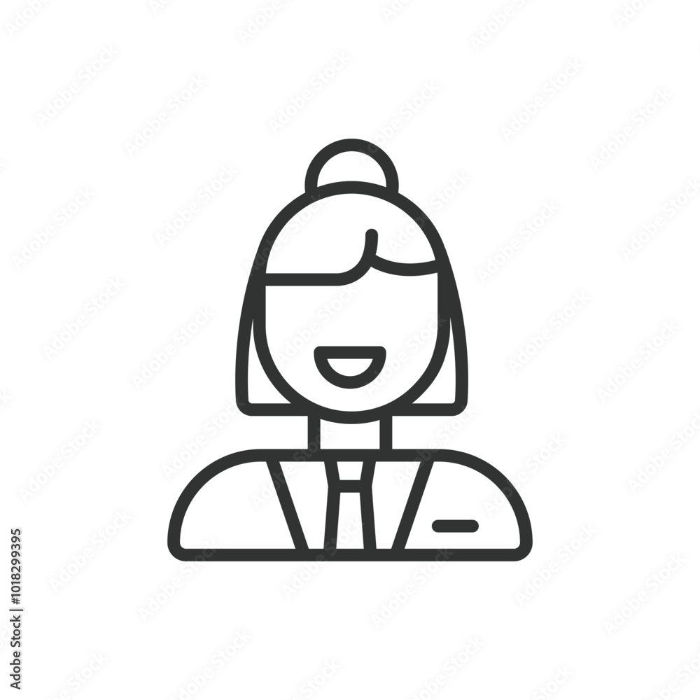Manager woman, in line design. Manager woman, leadership, authority, business, professionalism, teamwork, organization on white background vector. Manager woman, in line design editable stroke icon Manager woman, in line design. Manager woman, leadership, authority, business, professionalism, teamwork, organization on white background vector. Manager woman, in line design editable stroke icon