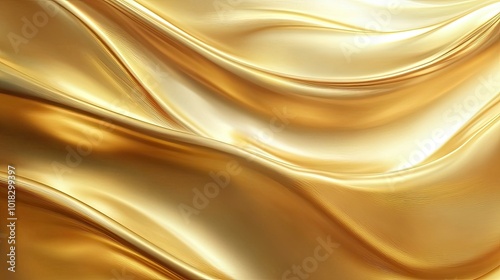 Smooth, abstract golden waves flowing across a shimmering surface, with soft gradients and light creating a luxurious background