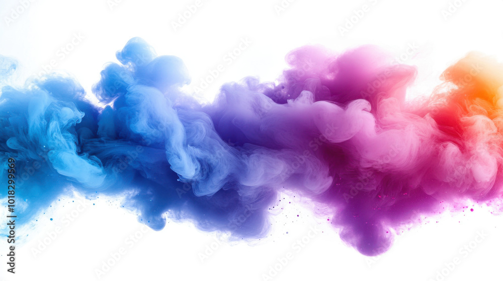 Fototapeta premium Acrylic color pigment and ink cloud in water. Abstract smoke on white background with copy space. Fancy dream cloud of ink underwater. Purple, blue and pink colors