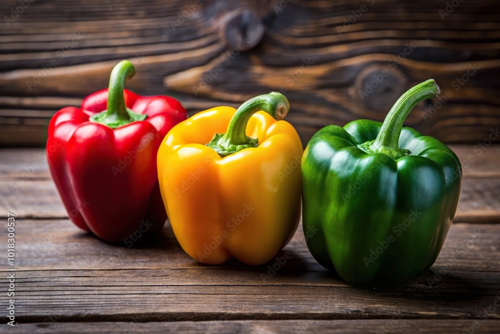 Fresh red, yellow, and green peppers Fresh red, yellow, and green peppers