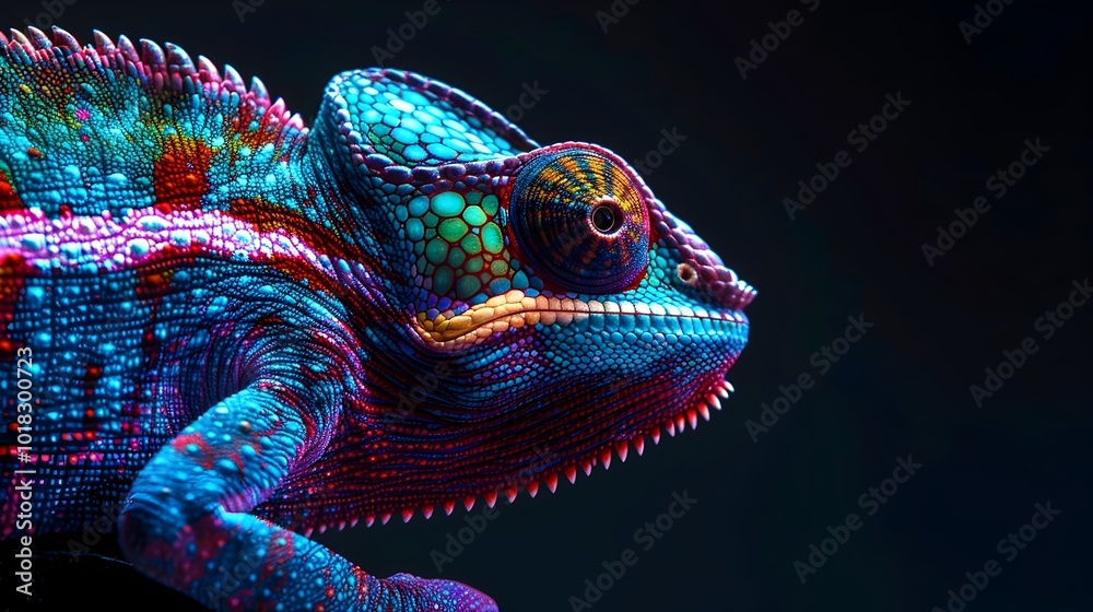 Neon Chameleon Shifting Through Bright Color Spectrum on Dark Background Neon Chameleon Shifting Through Bright Color Spectrum on Dark Background