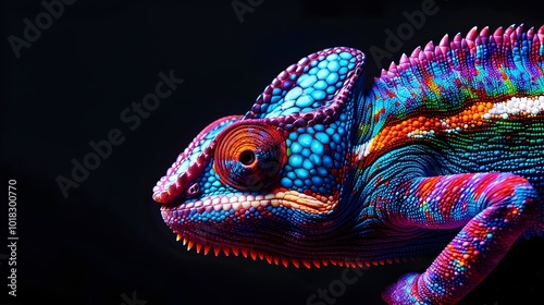 Neon Chameleon Blending into Vibrant Chromatic Background Symbolizing Adaptability photo