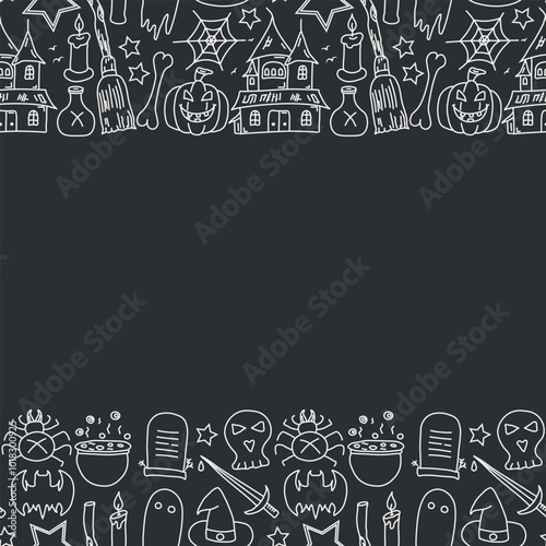 Halloween background with place for text. Cartoon Halloween frame