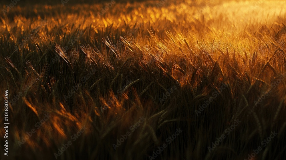 Sunset over a barley field, with the golden stalks illuminated by the last light of the day. Sunset over a barley field, with the golden stalks illuminated by the last light of the day.