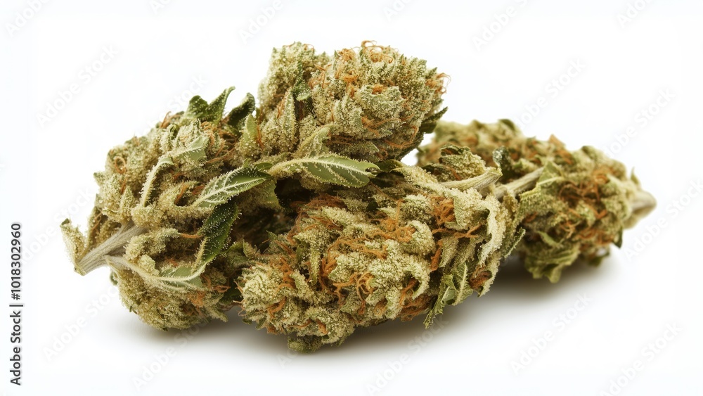 Close-up of dried cannabis buds with vibrant orange pistils and frosty trichomes. Close-up of dried cannabis buds with vibrant orange pistils and frosty trichomes.