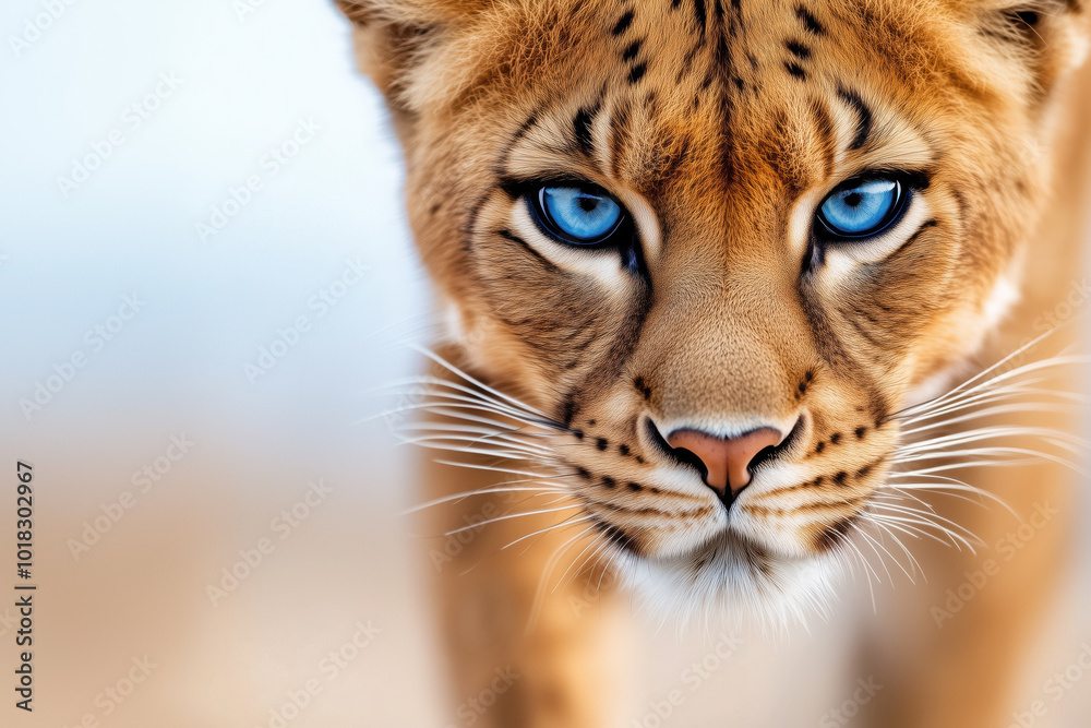 Close-up of a big cat with piercing blue eyes, symbolizing power, beauty, and the majestic nature of wildlife in a detailed portrait. Close-up of a big cat with piercing blue eyes, symbolizing power, beauty, and the majestic nature of wildlife in a detailed portrait.