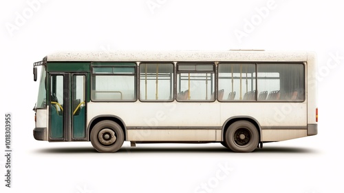 Vintage City Bus Side View on White Background