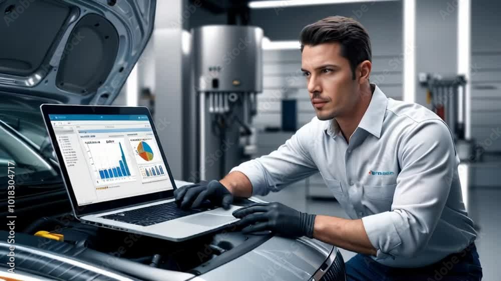 master auto mechanic with tablet car diagnostics in auto repair shop master auto mechanic with tablet car diagnostics in auto repair shop