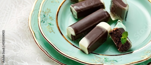 Delicious Chocolate and Mint Candy Bars on a Plate