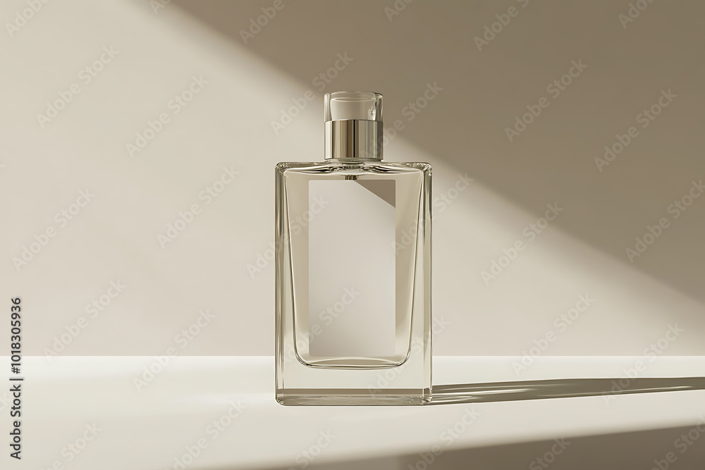 A sleek mockup of an empty perfume bottle with a minimalist and modern design A sleek mockup of an empty perfume bottle with a minimalist and modern design