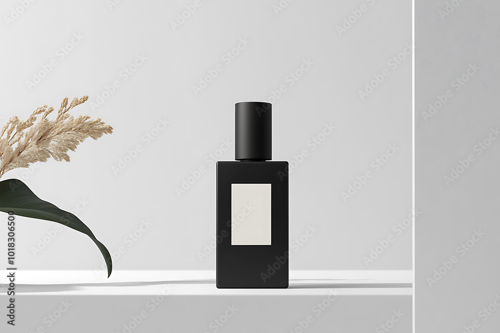 A sleek mockup of an empty perfume bottle with a minimalist and modern design A sleek mockup of an empty perfume bottle with a minimalist and modern design