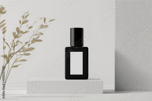 A sleek mockup of an empty perfume bottle with a minimalist and modern design