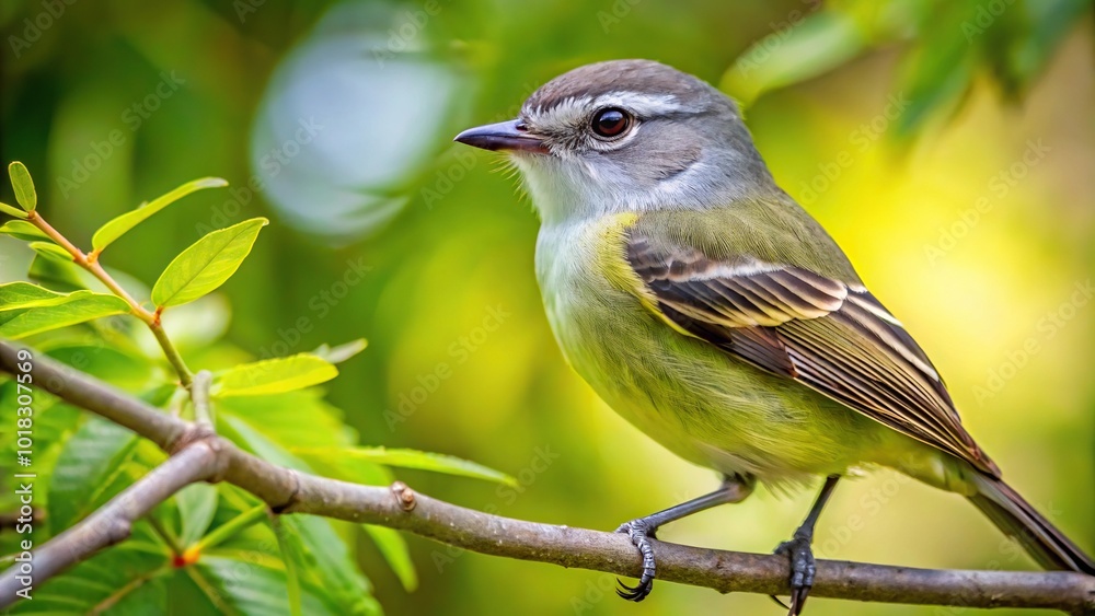 Obraz premium Mottle cheeked tyrannulet Phylloscartes ventralis perching in a tree Low Angle