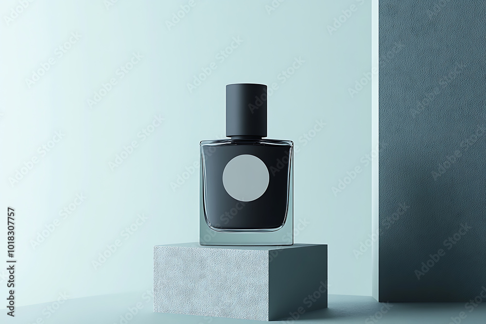 A sleek mockup of an empty perfume bottle with a minimalist and modern design A sleek mockup of an empty perfume bottle with a minimalist and modern design