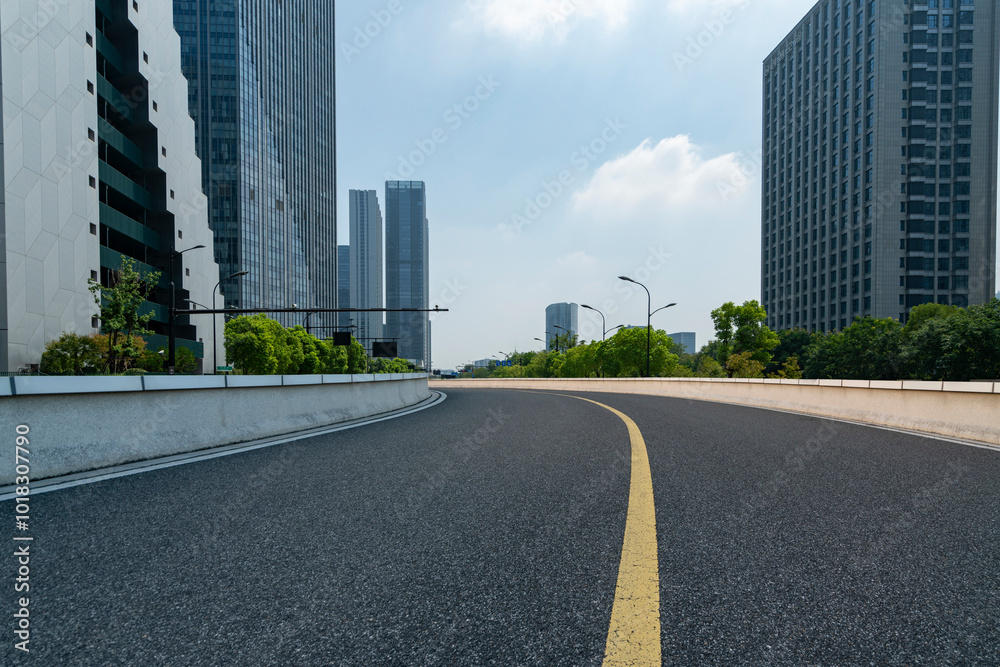 highways and the skyline of Hangzhou, China highways and the skyline of Hangzhou, China