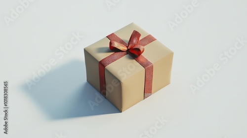 Orange gift with gold ribbon on light background. AI generative.