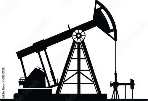 Oil pumpjack silhouette, illustration on white background.