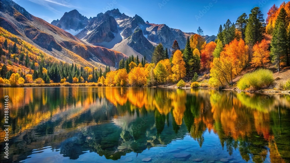 Mountain lake with autumn foliage Macro scenery in Northern California Mountain lake with autumn foliage Macro scenery in Northern California