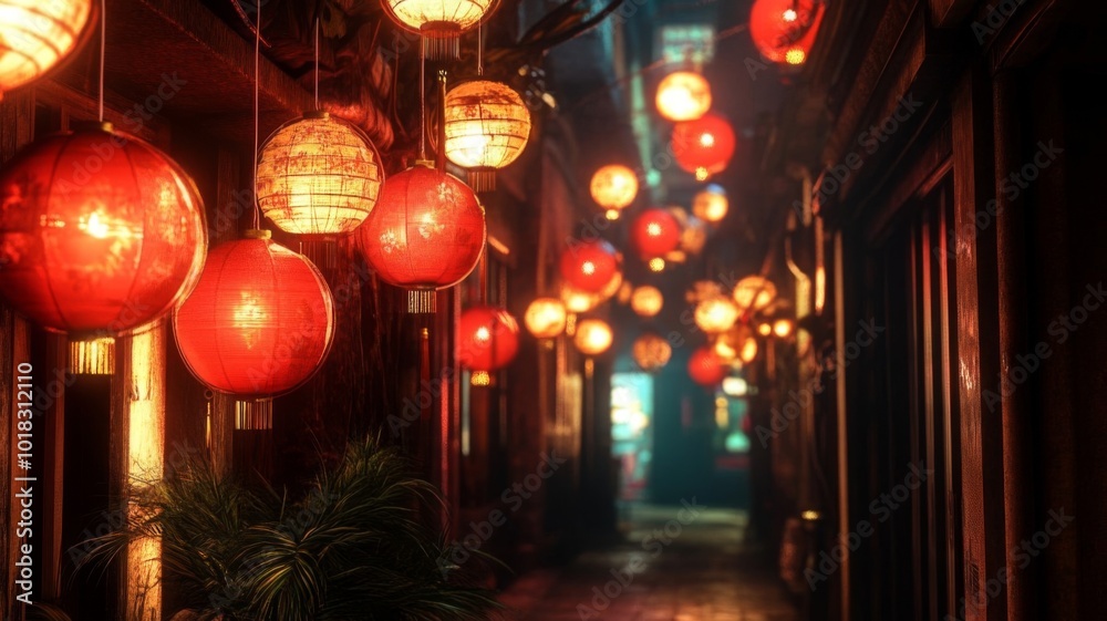 Red Lanterns Illuminating a Dark Alleyway Red Lanterns Illuminating a Dark Alleyway