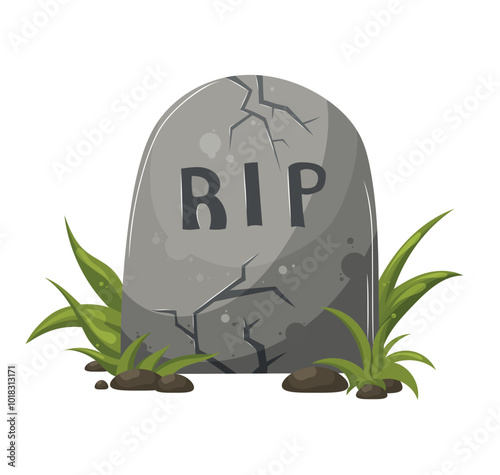 halloween cartoon grave, grave with inscription, rip. Vector illustration. 