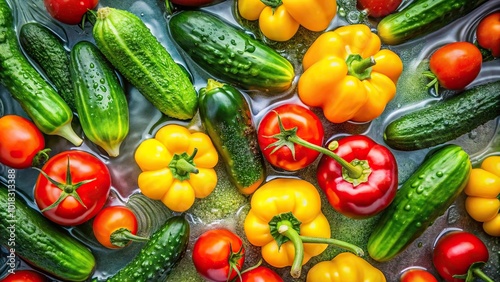 fresh vegetables floating in water aerial view