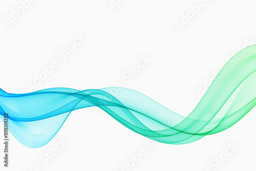 Blue and green transparent wavelength flow lines. Abstract wave background