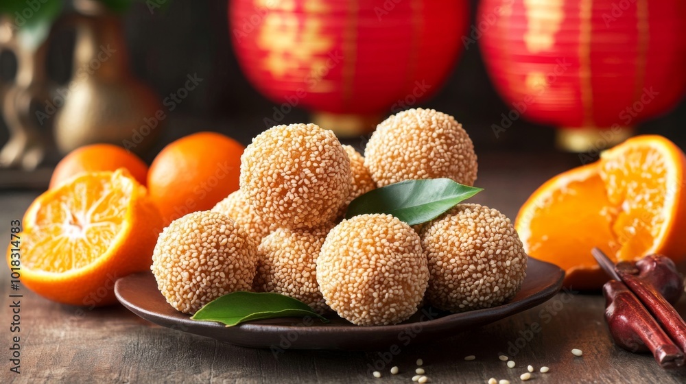 Sesame Balls with Oranges and Chinese Lanterns Sesame Balls with Oranges and Chinese Lanterns