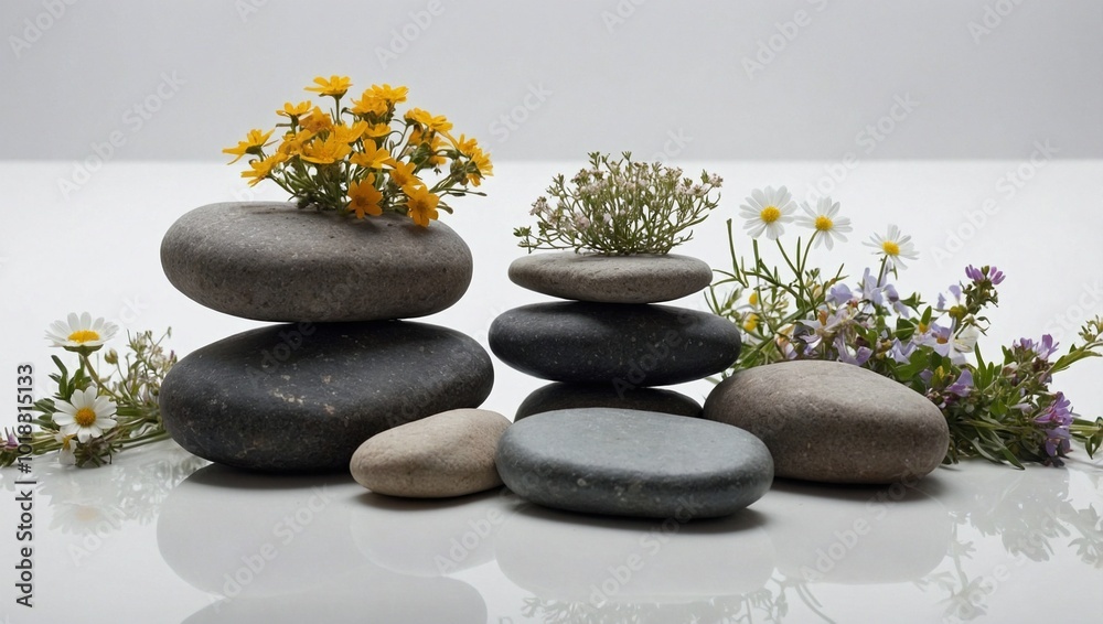 A stack of smooth flat stones arranged in a geometric style