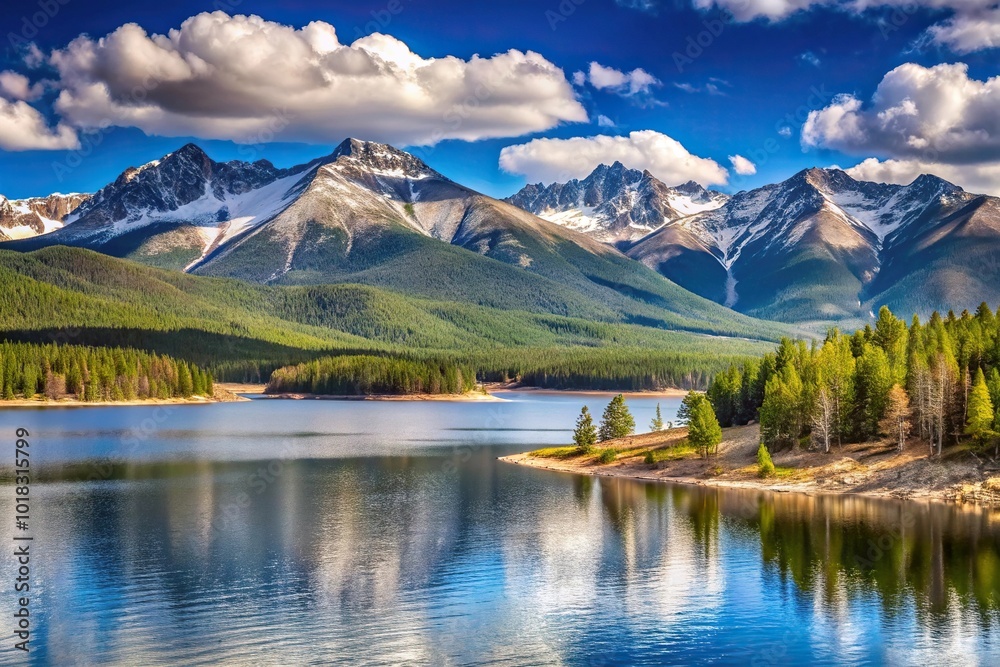 Fototapeta premium Mountain landscape with lake view from a low angle