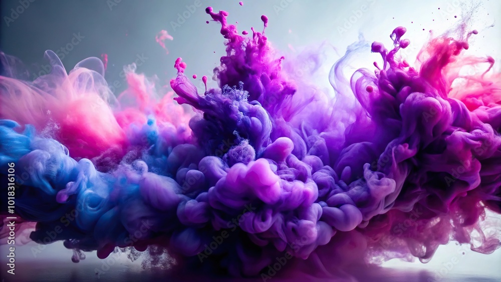 Abstract purple dust particle explosion in water Abstract purple dust particle explosion in water