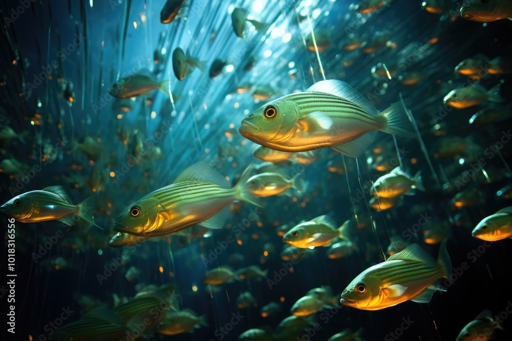 Underwater School of Fish in Mystical Light Underwater School of Fish in Mystical Light