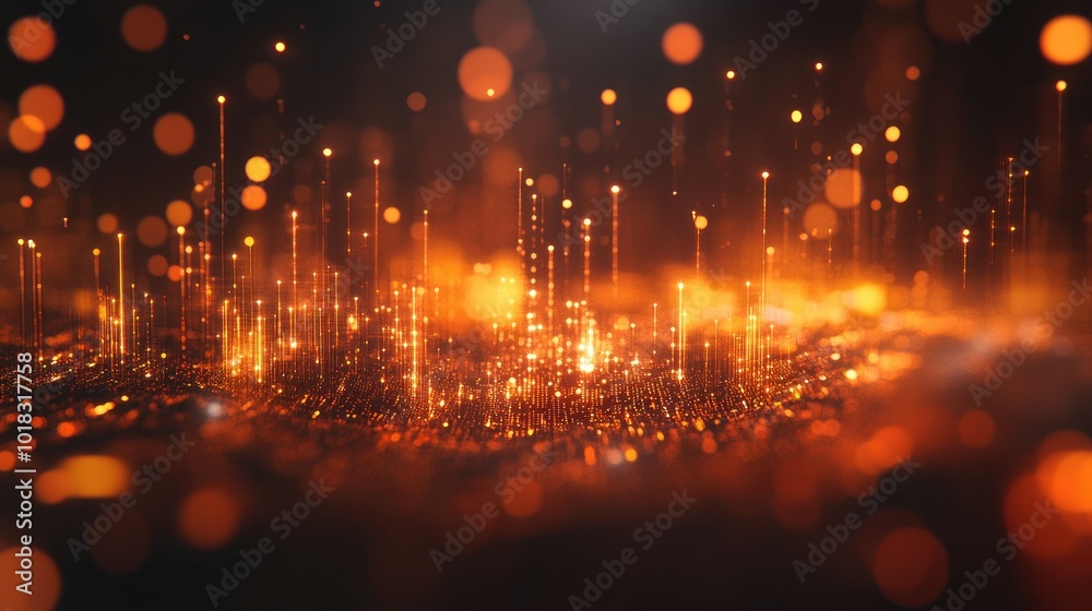 A digital environment with glowing lights and bars visualizes dynamic data movement. A digital environment with glowing lights and bars visualizes dynamic data movement.