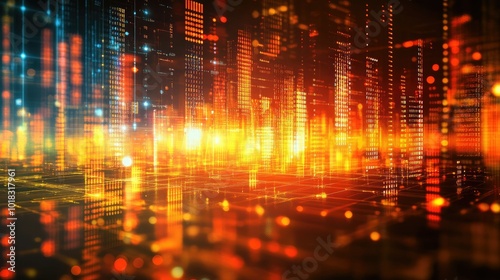 Wallpaper Mural A digital environment with radiant lights and bars, highlighting dynamic information flow. Torontodigital.ca