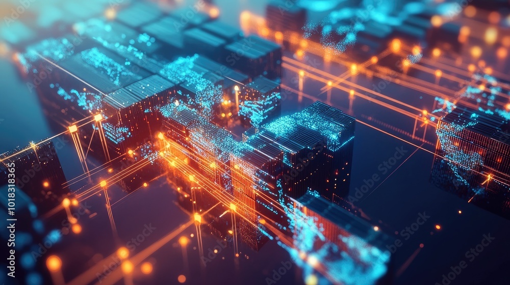 A dynamic isometric view of the global logistics network, illustrating speed and connectivity. A dynamic isometric view of the global logistics network, illustrating speed and connectivity.