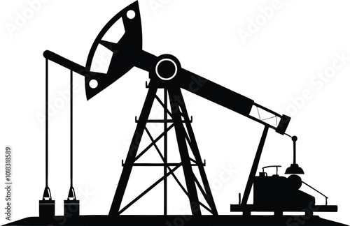 Oil pumpjack silhouette, illustration on white background.