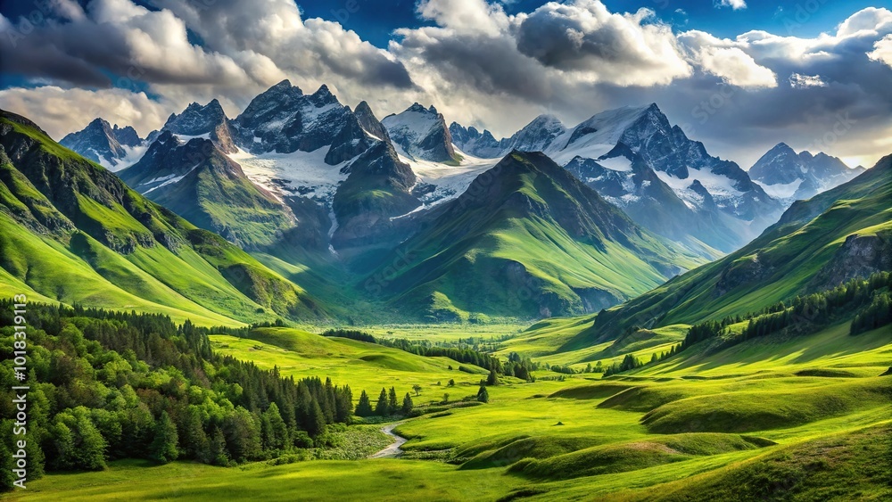 Obraz premium Mountain range with green valley