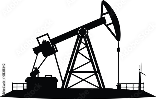 Oil pumpjack silhouette, illustration on white background.