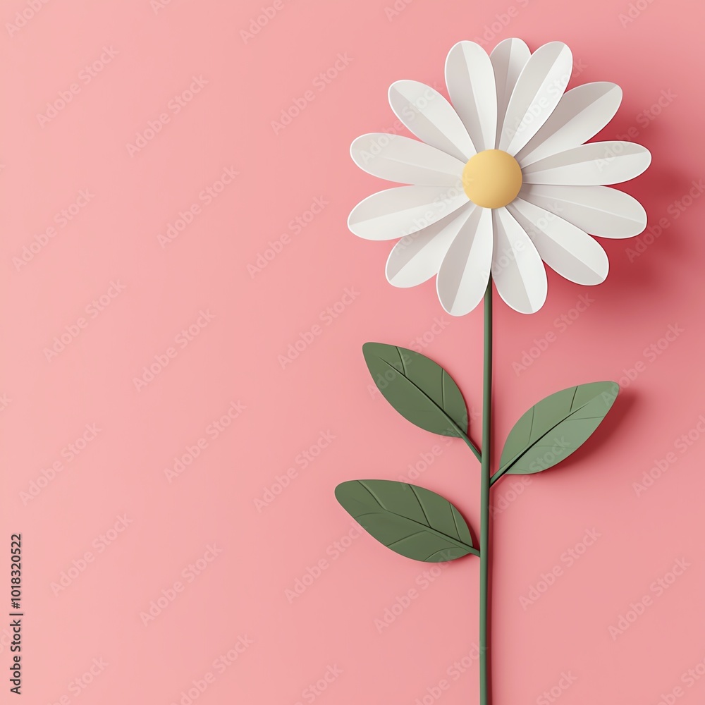 Paper cut flower with green leaves on a pink background, artistic design. Paper cut flower with green leaves on a pink background, artistic design.