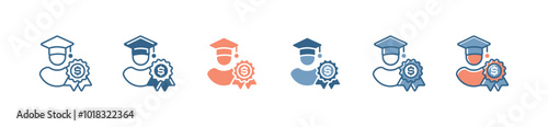 student diploma scholarship badge icon set graduation hat university intuition fee medal graduate badge vector illustration for web and app
